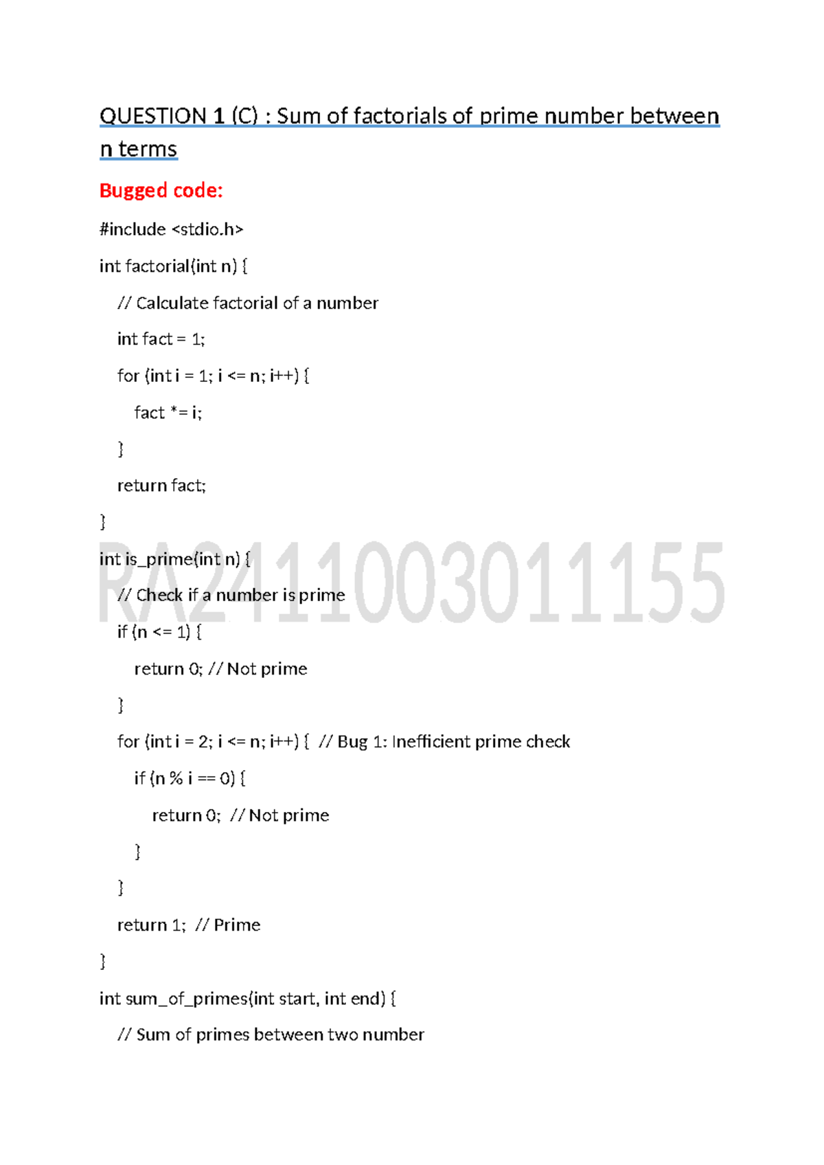 CS101: Debugging Factorial and Prime Sum Functions - Studocu