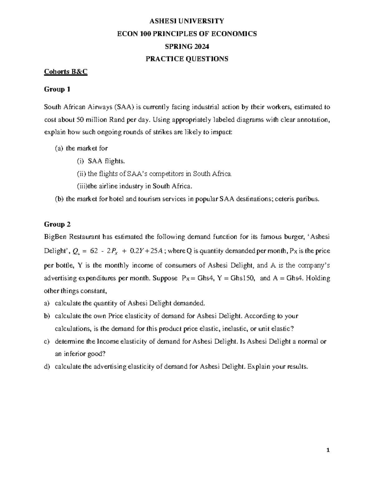 Economics 100: In-Class Activity Questions for Spring 2024 - Studocu