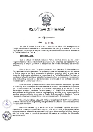 Modificación de la Resolución Ministerial sobre Asignación de Cargos ...