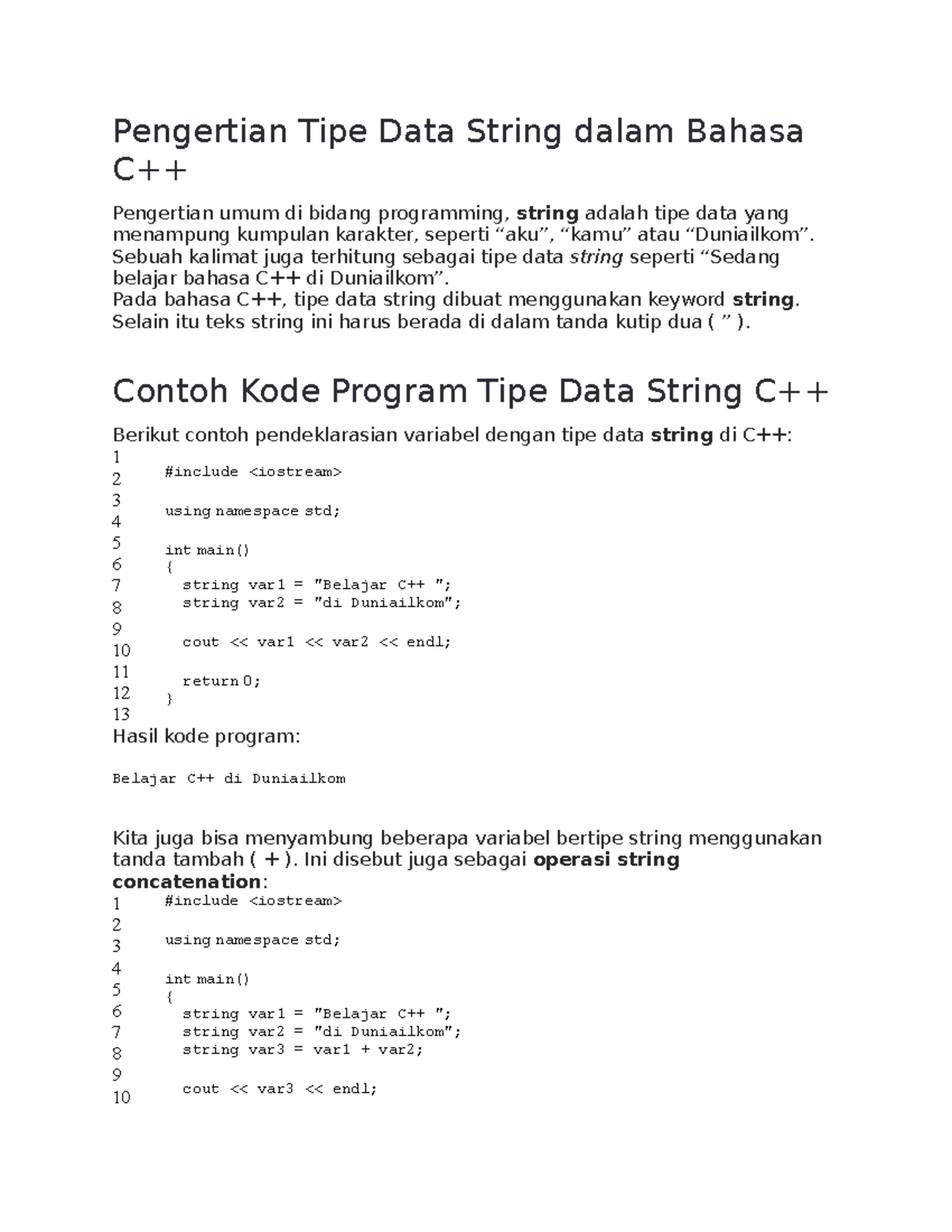 Tipe Data String dalam C++: Pengertian & Contoh Kode Program - Studocu