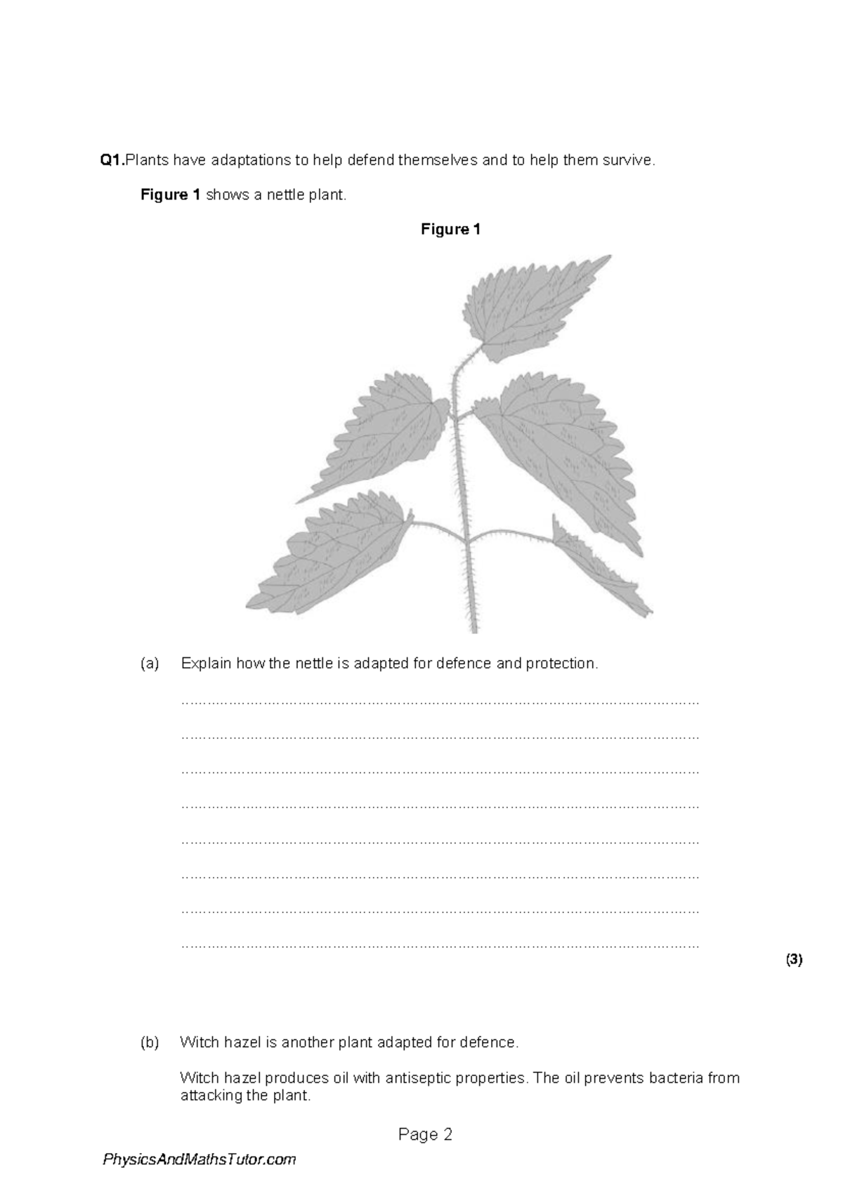 3.3 Plant Disease 1 QP - Practice Questions and Adaptations Analysis ...