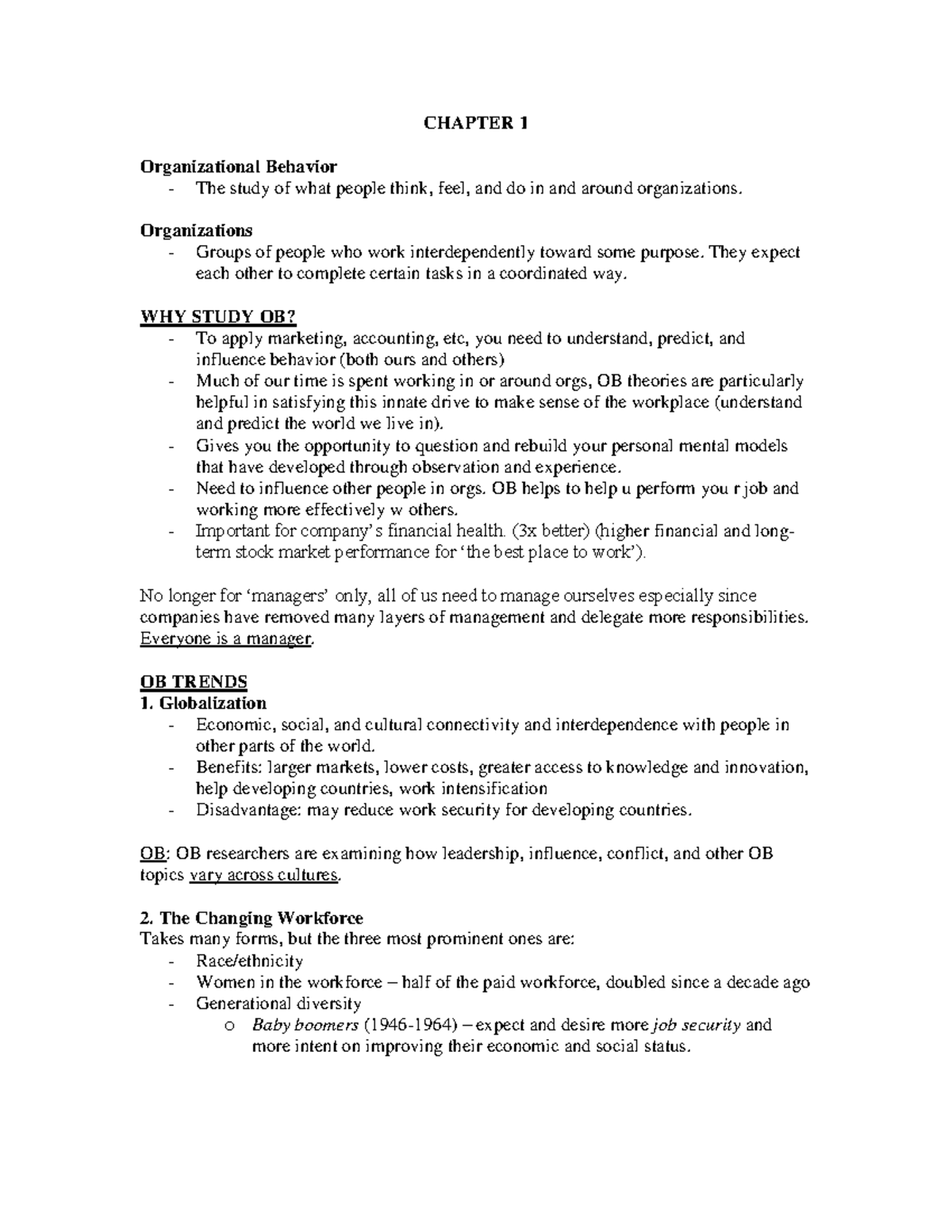 OB-Notes - Lecture Notes on Organizational Behavior (Chapters 1-3 ...