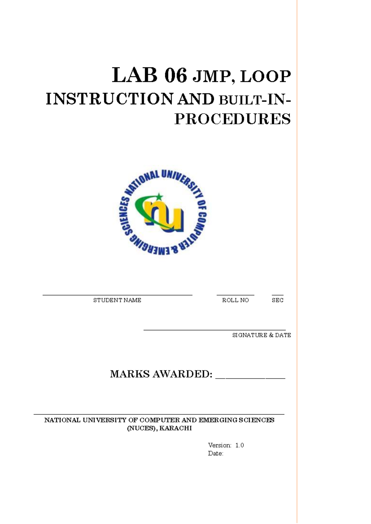 Fall 2024 - COAL LAB 06: JMP, LOOP & Built-In Procedures Manual - Studocu