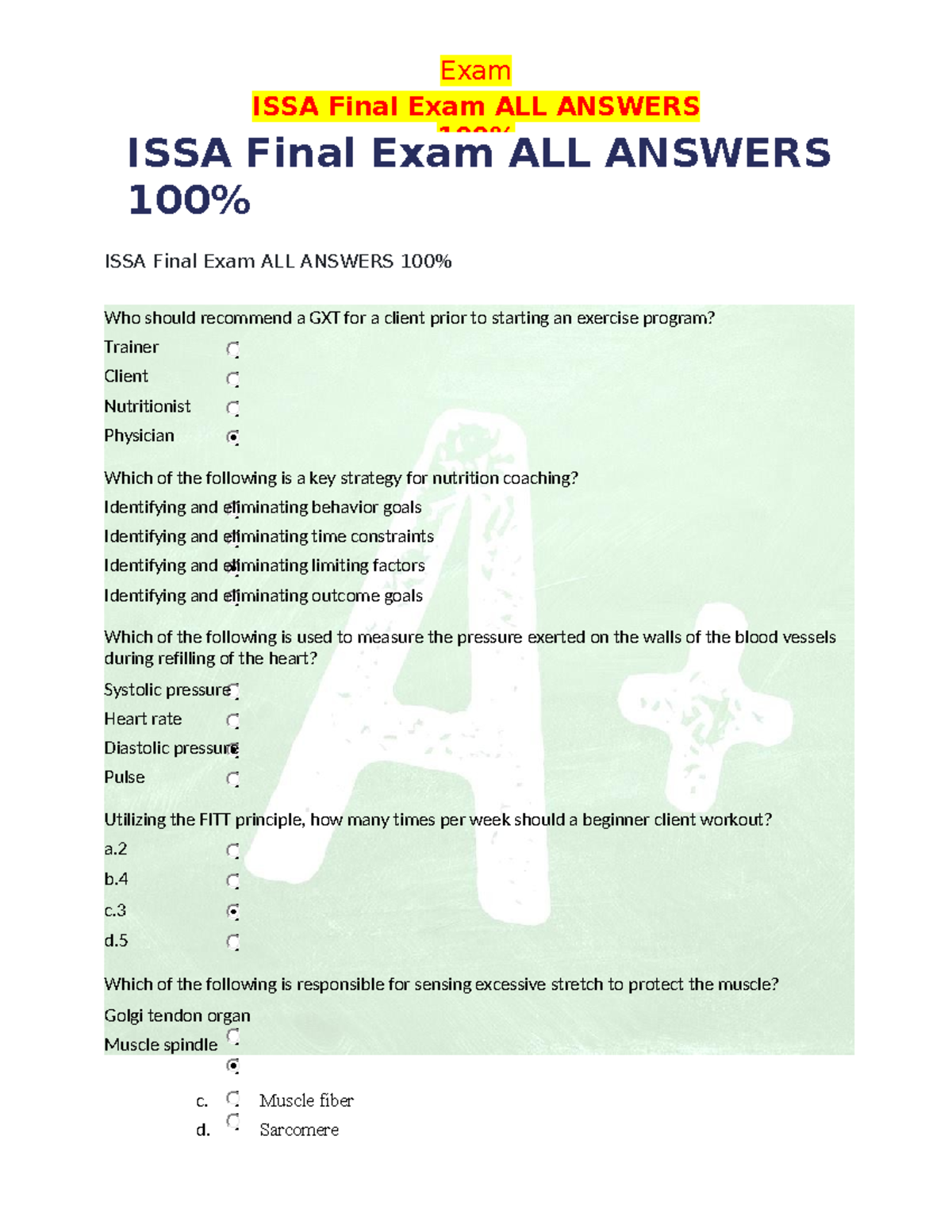 ISSA Final Exam Study Guide: Comprehensive Answers and Insights - Studocu