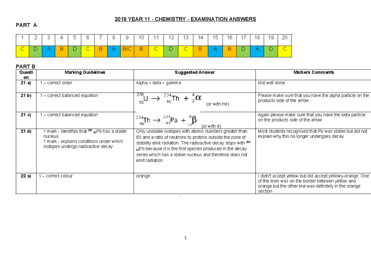 PLC 2018 Year 11 Chemistry Prelim Exam Solutions Part A & B - Studocu