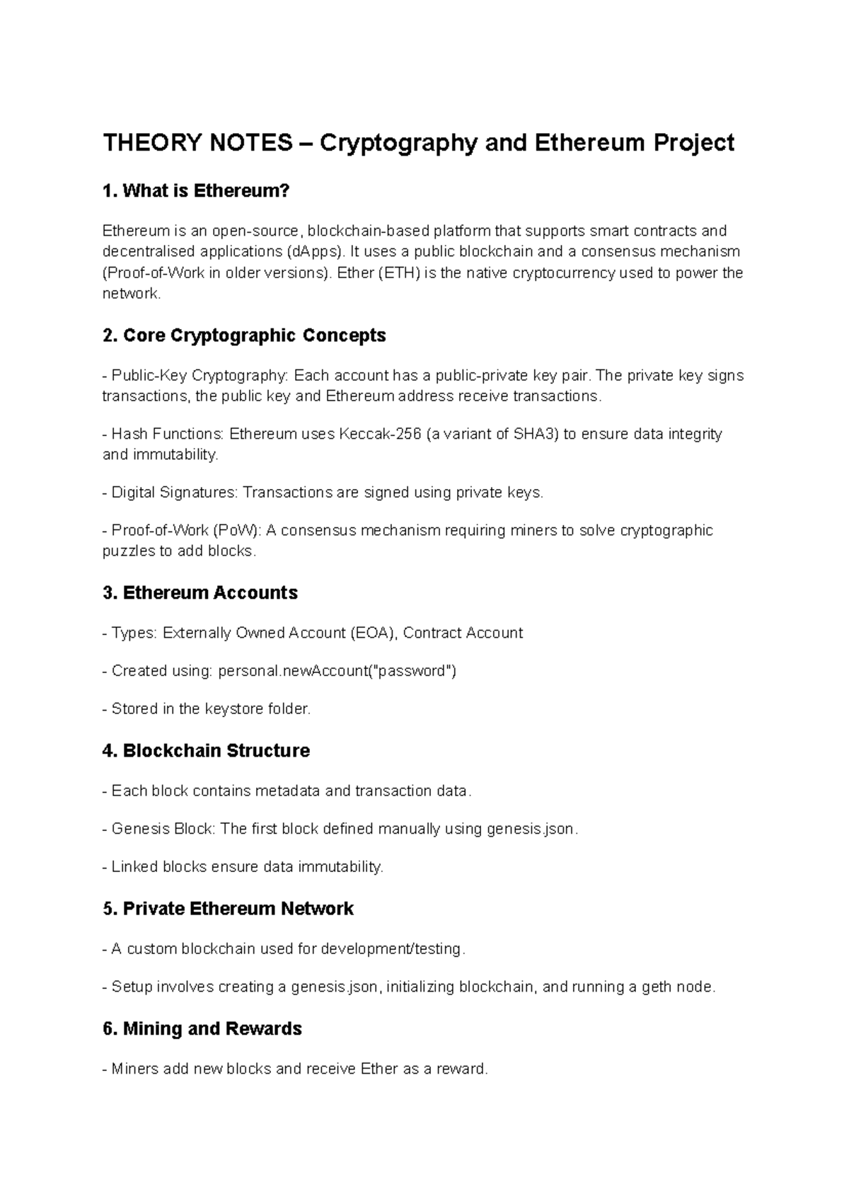 Theory Notes: Cryptography & Ethereum Project Overview (CS101) - Studocu