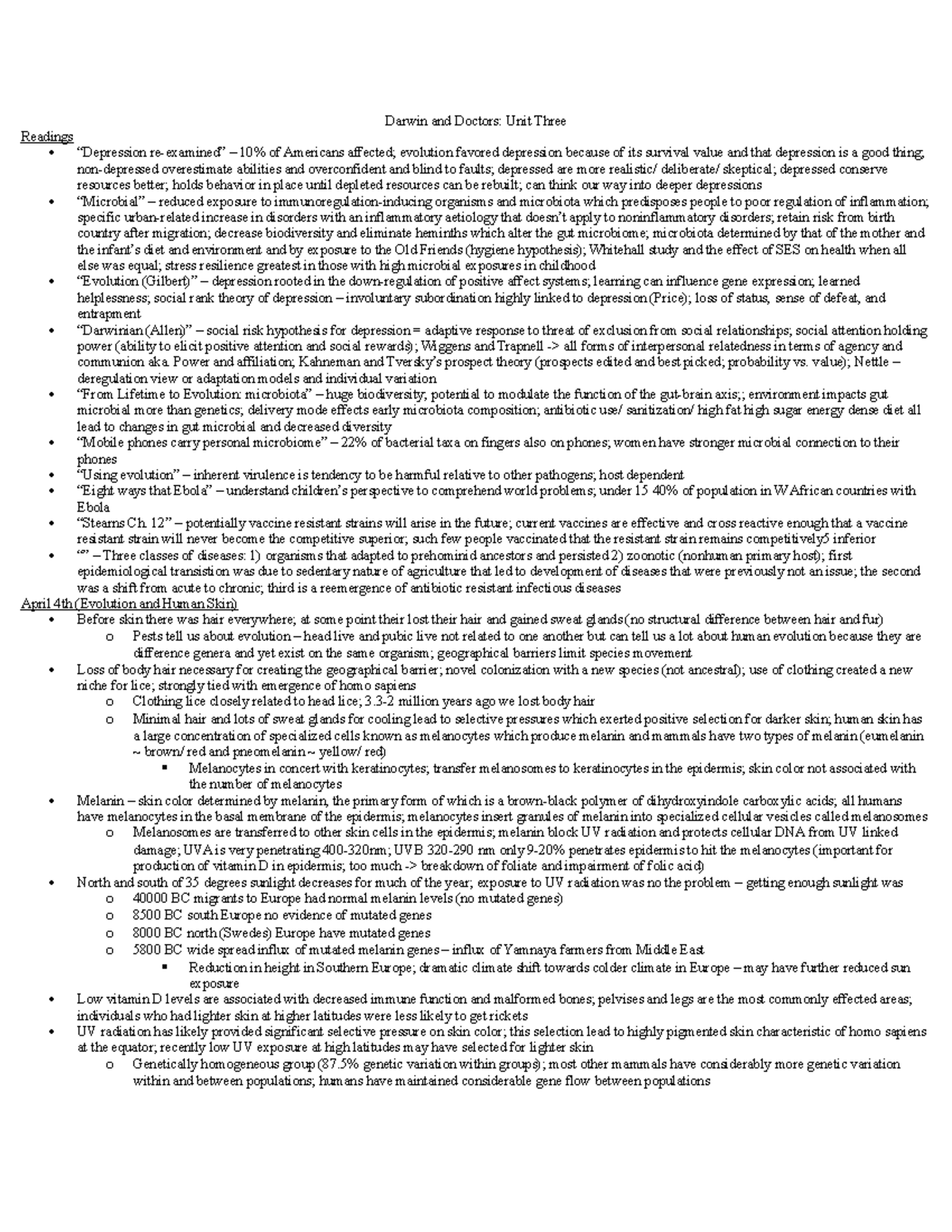 DD3 - Lecture notes Unit 3 - Darwin and Doctors: Unit Three Readings of ...