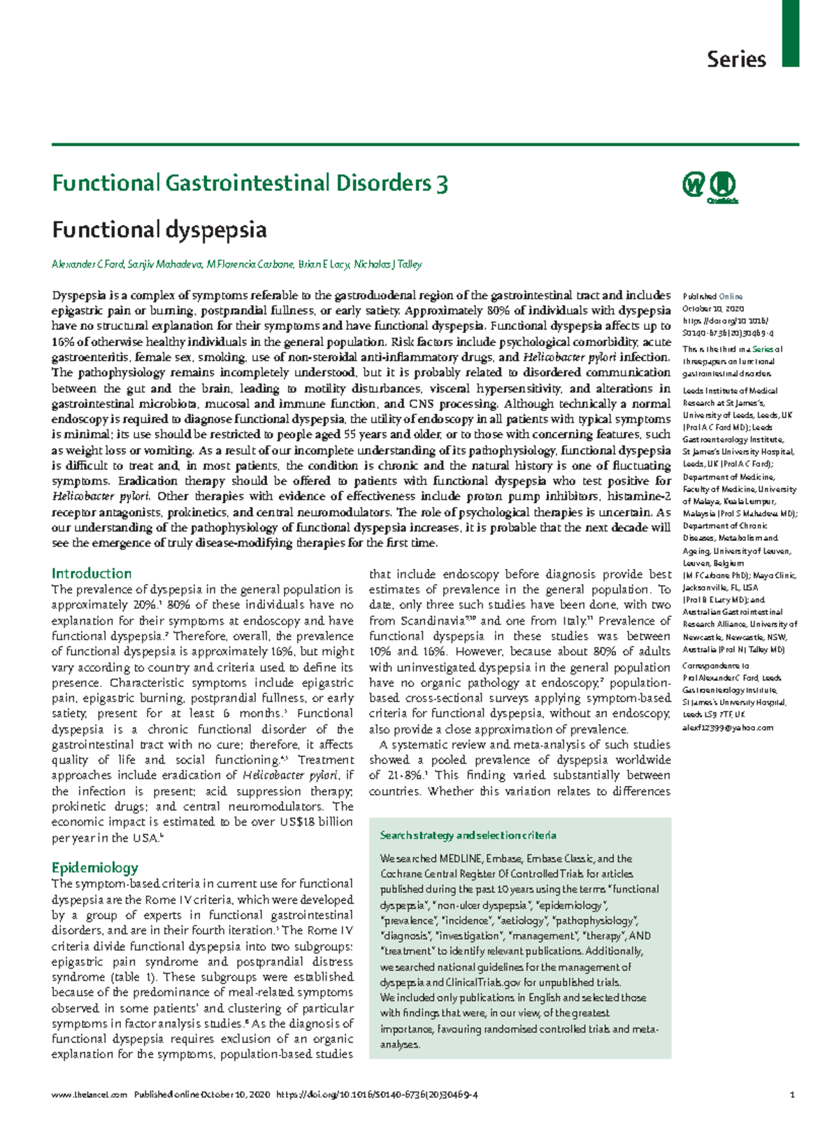 Functional Gastrointestinal Disorders 3 - Functional dyspepsia ...
