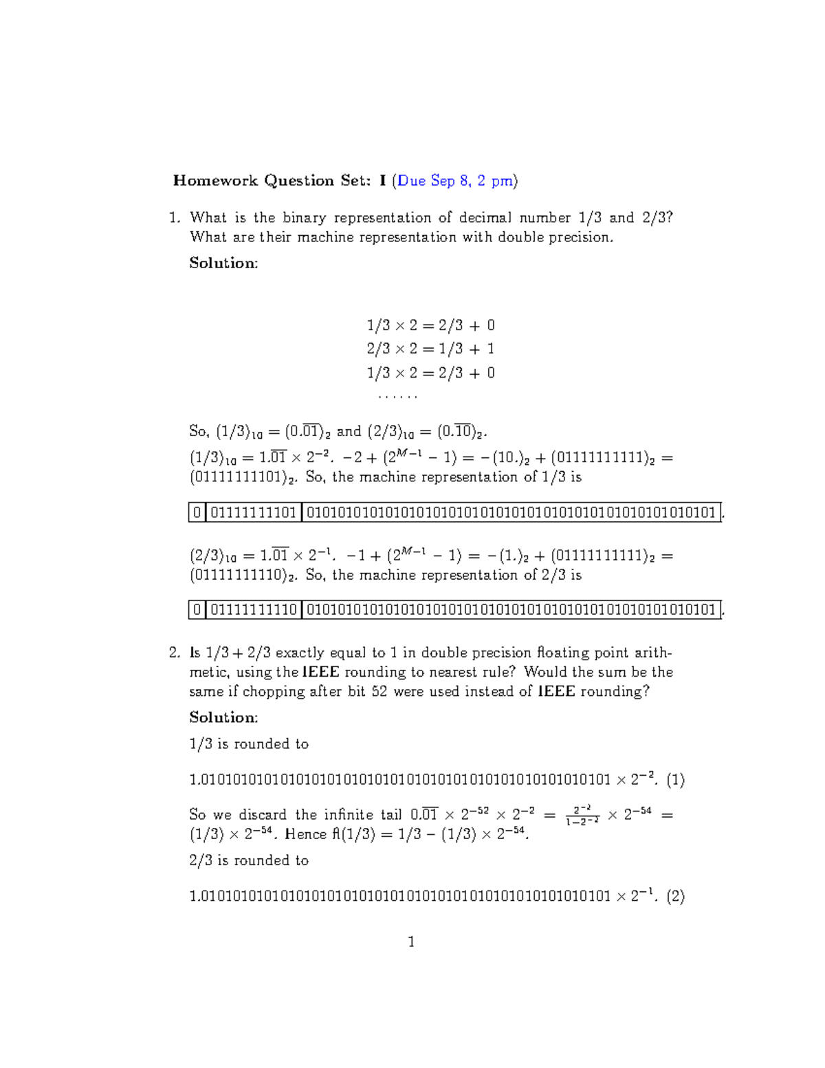 N1H1 Homework Set I - Double Precision Arithmetic & Floating Point ...