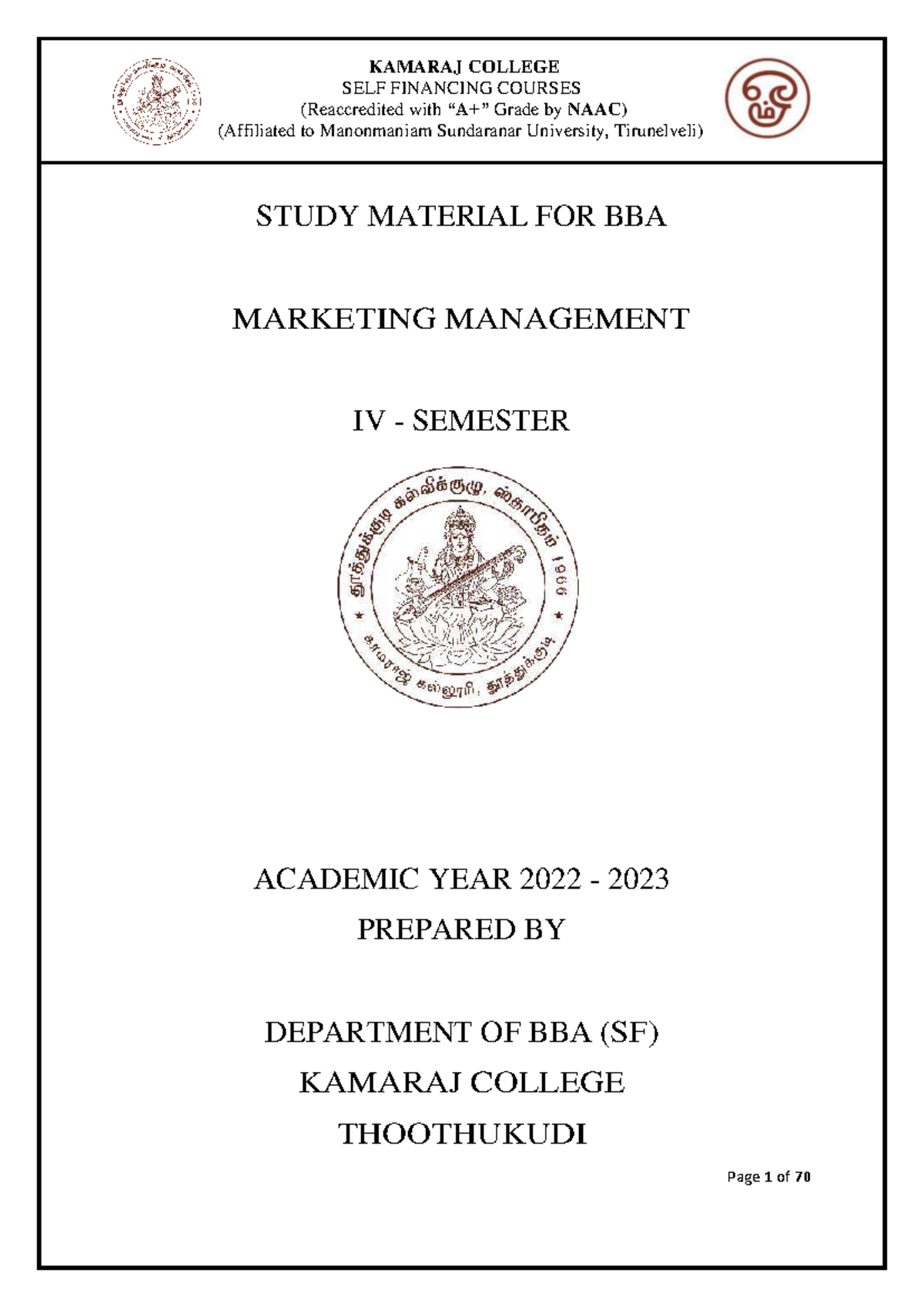 BBA Marketing Management Study Material - Semester IV (2022-2023) - Studocu