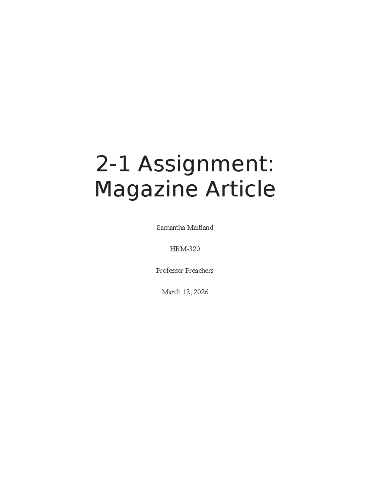 Magazine Article Assignment: Global Workforce Strategies - Studocu