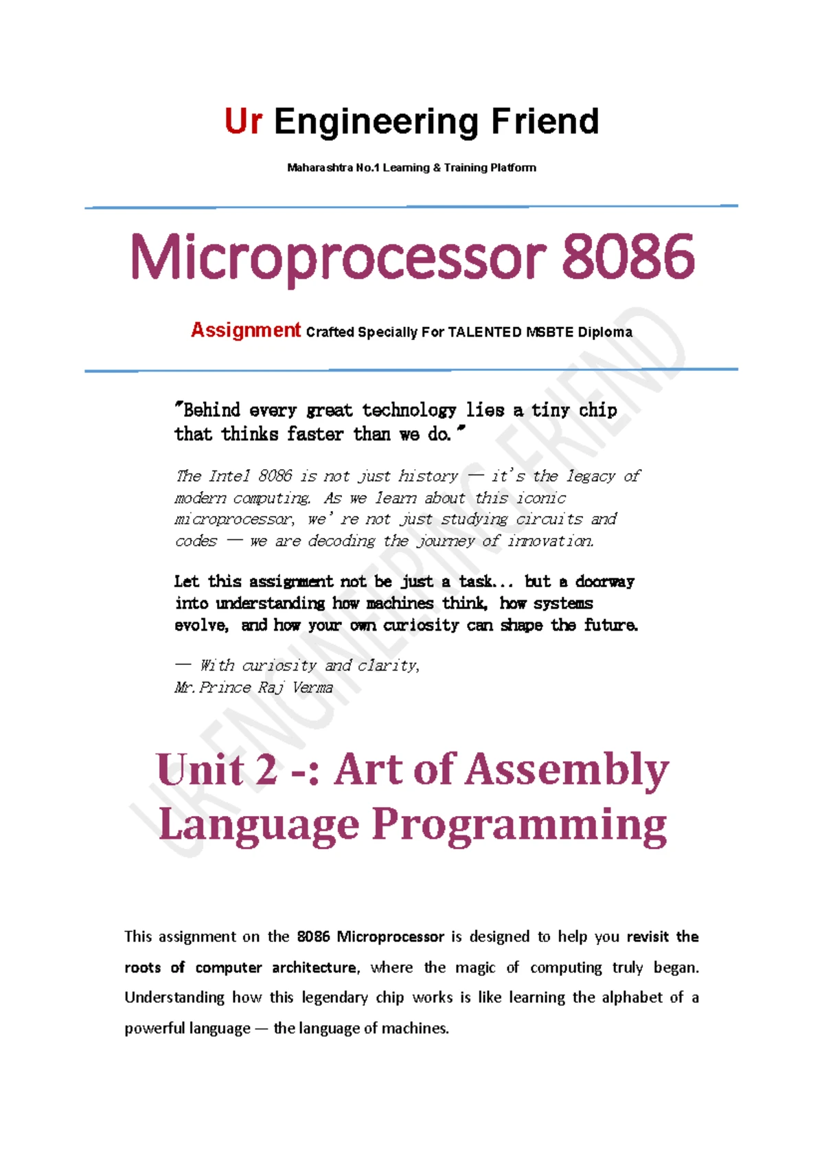 MIC 8086 Assignment 1 ( K Scheme ) - Ur Engineering Friend - Ur ...