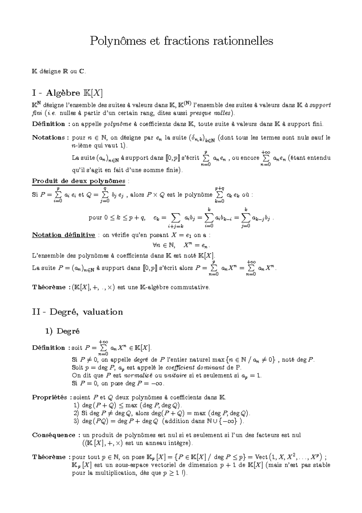 MPSI - Final Exam Notes on Rational Polynomials - Studocu