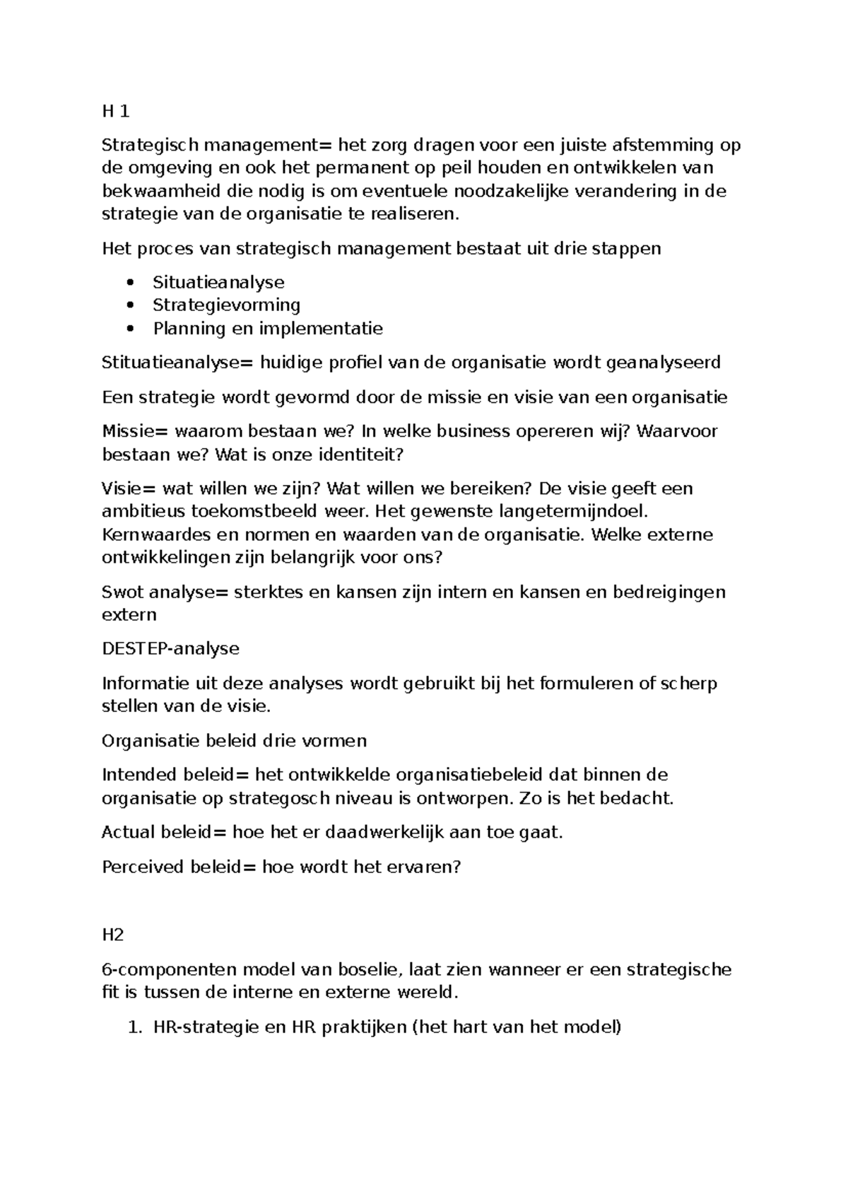 Strategisch Management Aantekeningen - H1 Organisatie Boek - Studeersnel