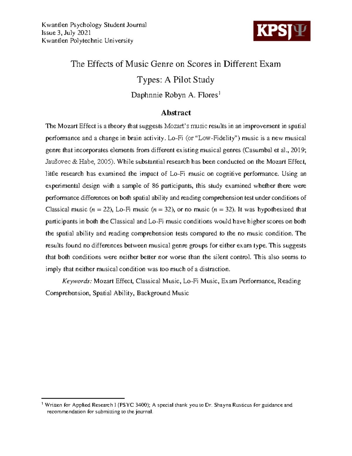 Effects of Music Genre on Exam Performance: A PSYC 3400 Pilot Study ...