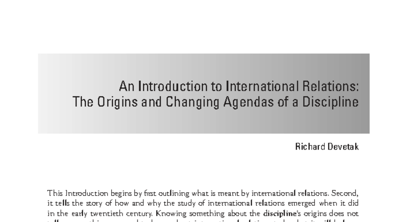 IR101: An Intro to International Relations - Origins & Evolving Agendas ...