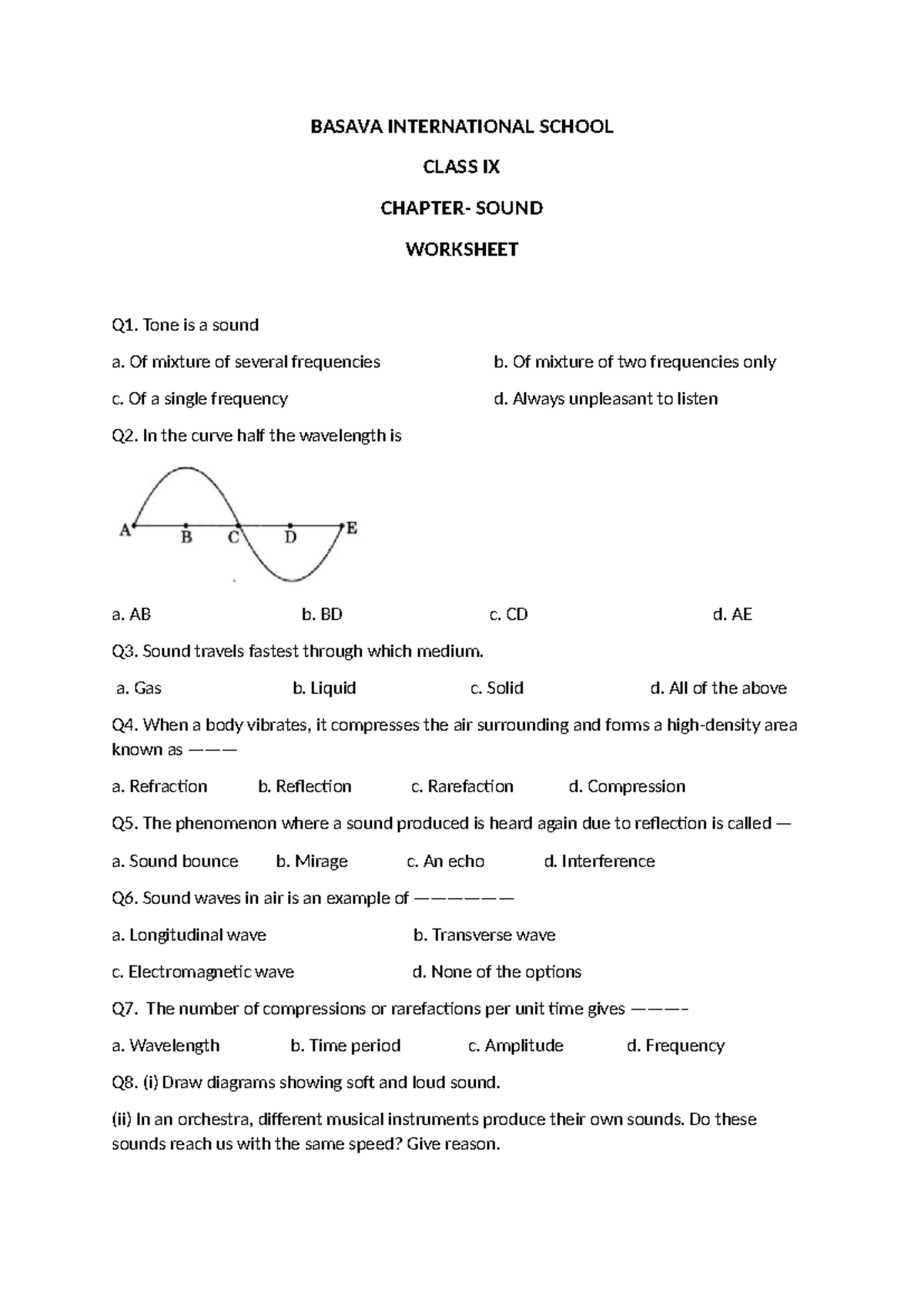 BASAVA INTERNATIONAL SCHOOL CLASS IX SOUND WORKSHEET Q1-Q17 - Studocu