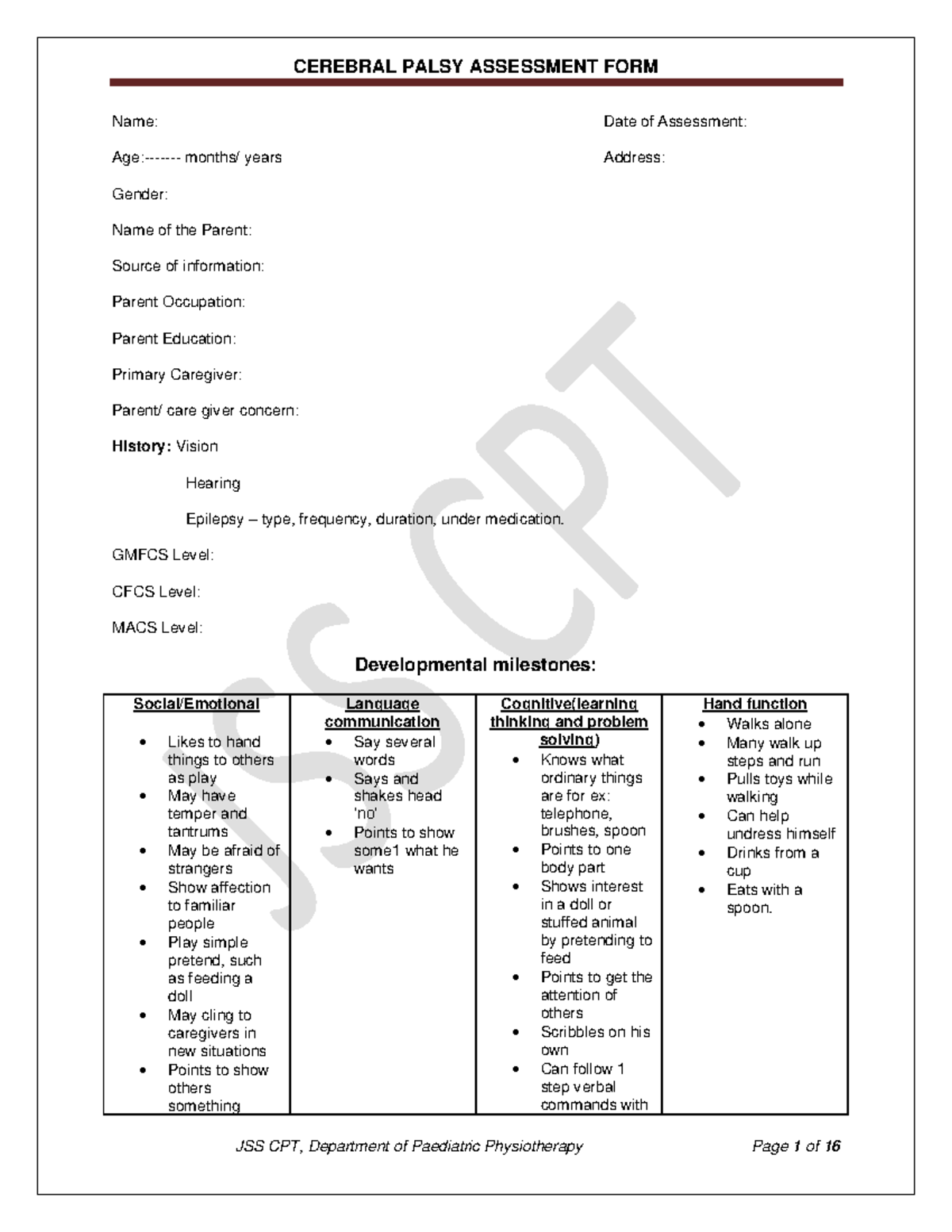 Cerebral Palsy Assessment Guide - JSS CPT - Paediatric Physiotherapy ...