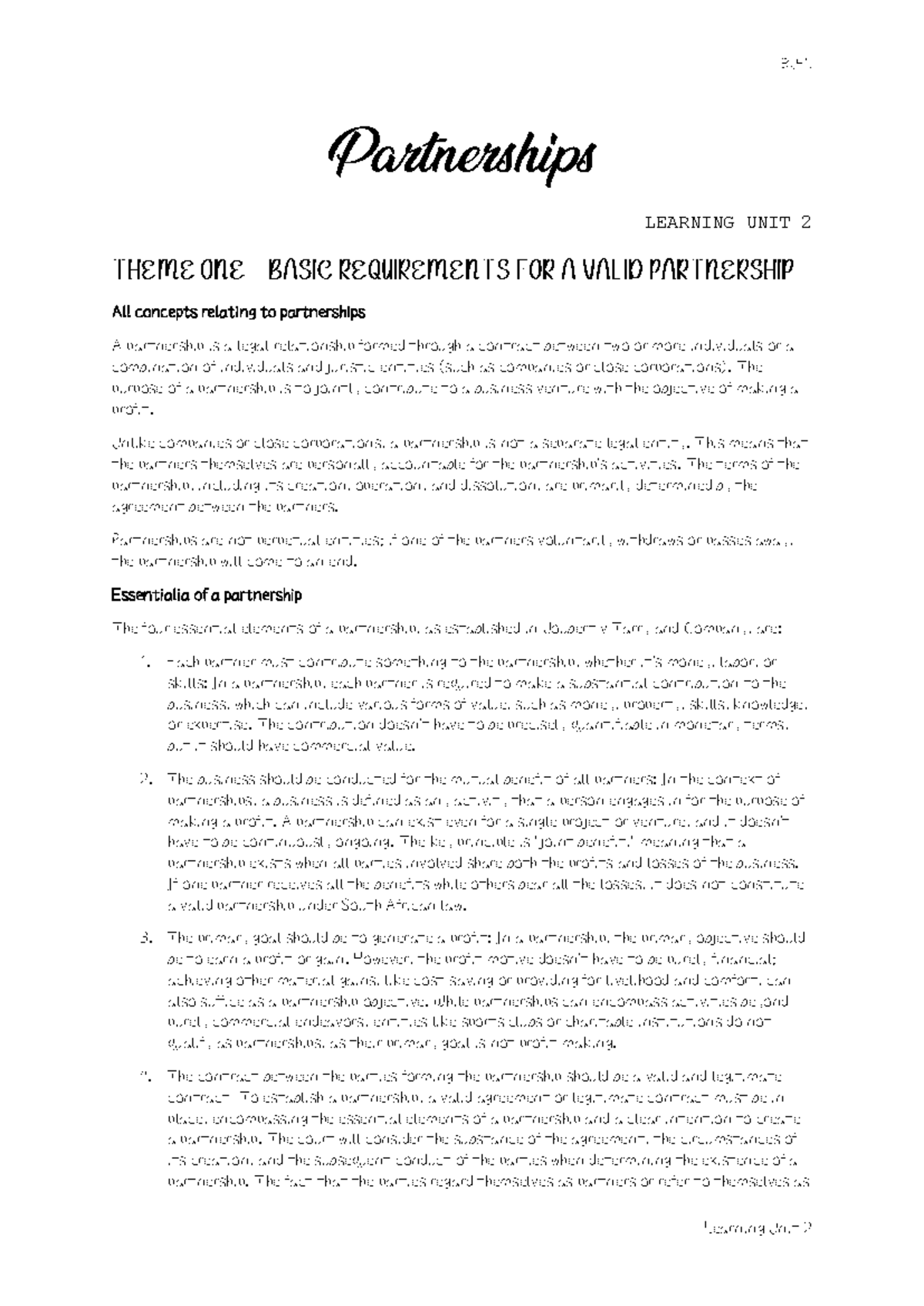 BUEL LU2 - Summary Notes on Partnership Concepts and Legal Framework ...