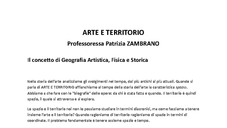 ARTE E TERRITORIO - Appunti di Lezione (Magistrale) - Document Preview