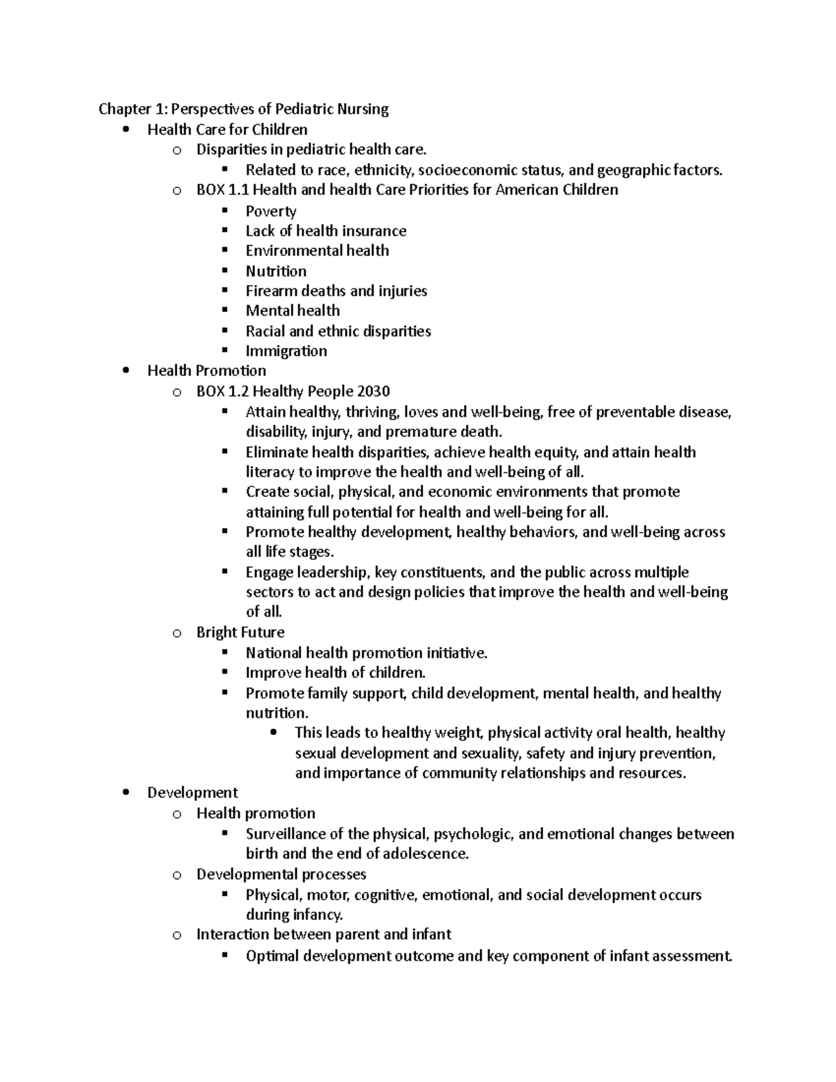 WK 1 PEDS Book Notes - Chapter 1: Perspectives of Pediatric Nursing ...