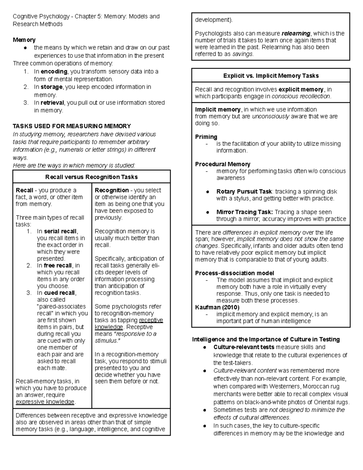 CPSY 101 - Chapter 5 Notes: Memory Models & Research Methods - Studocu