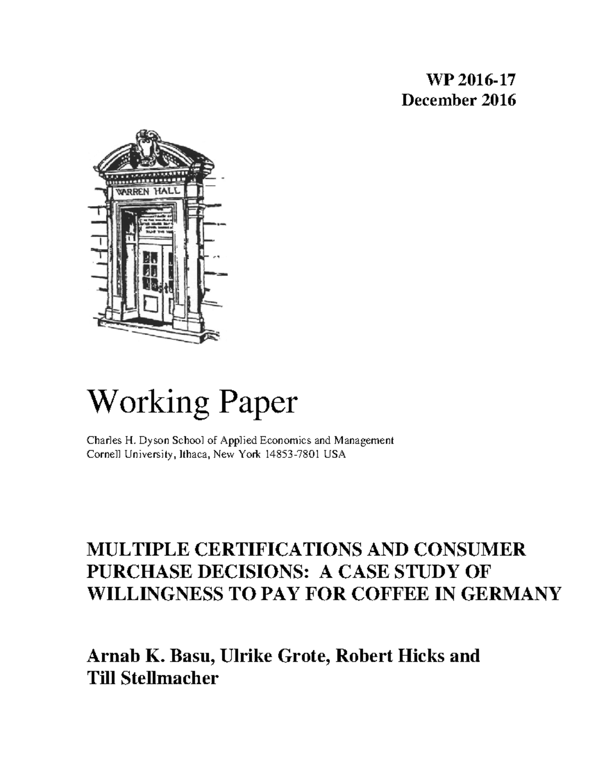Cornell-Dyson-wp1617 - WP 2016- December 2016 Working Paper Charles H ...