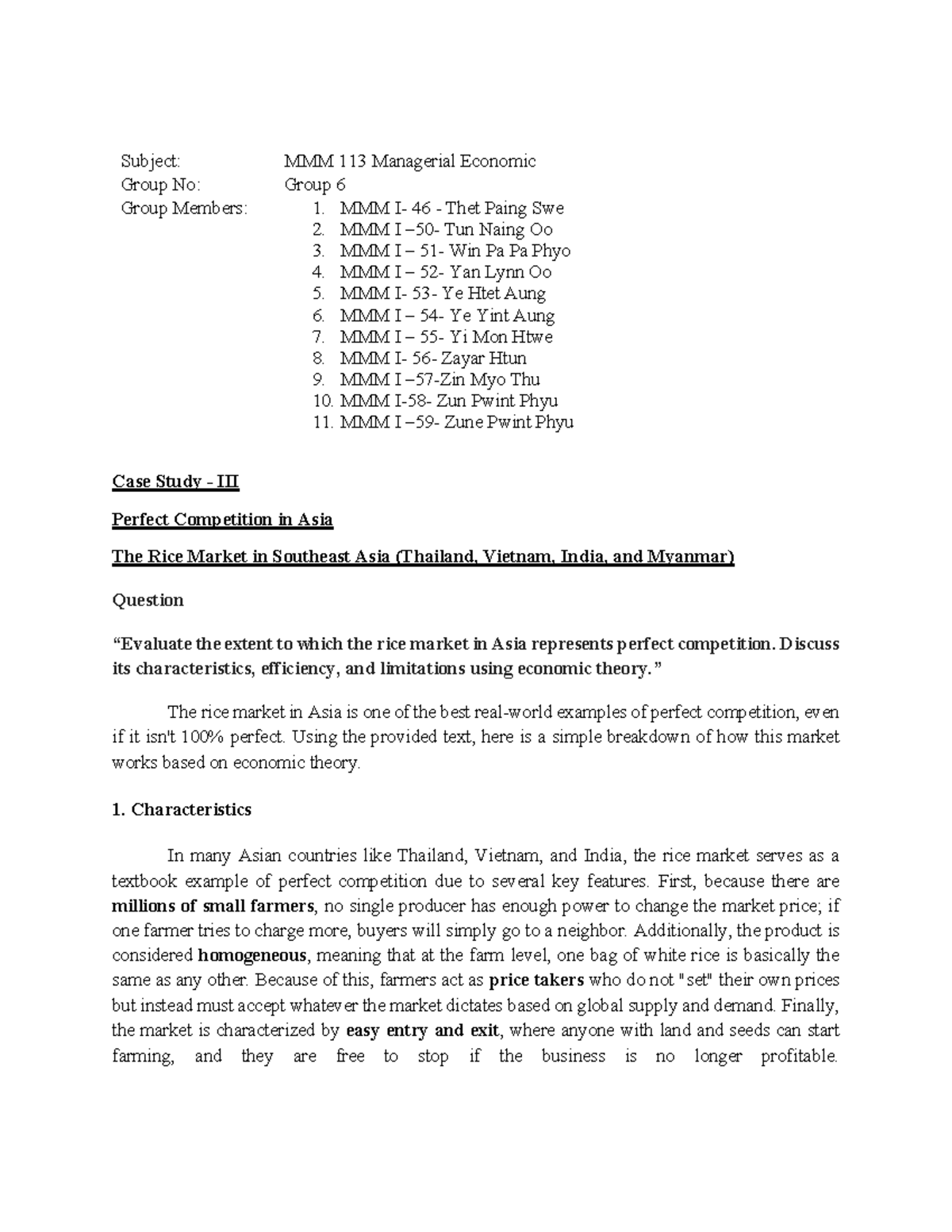 Group 6 Case Study: Perfect Competition in Asian Rice Market (MMM 113 ...