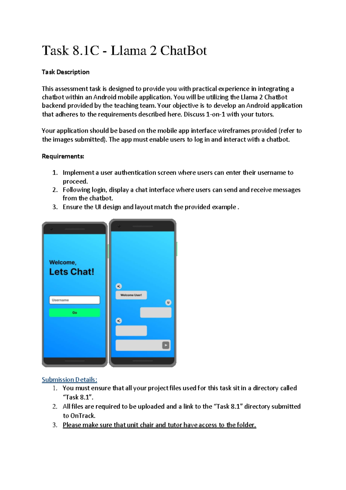 SIT708-8.1C May 15 - this is mobile dev - Task 8 - Llama 2 ChatBot Task ...