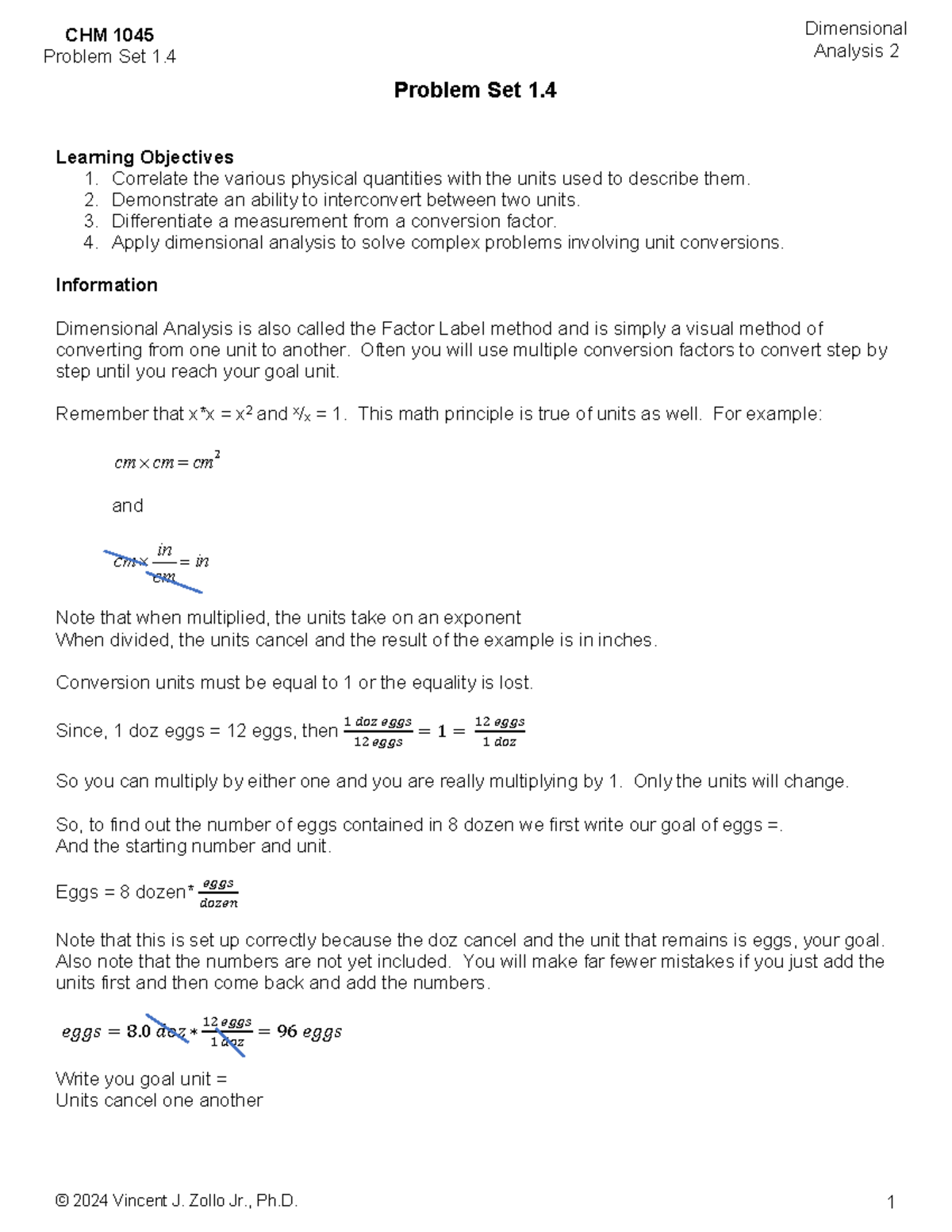 Dimensional Analysis 2 CHM 1045 Problem Set 1.4 Worksheet - Studocu