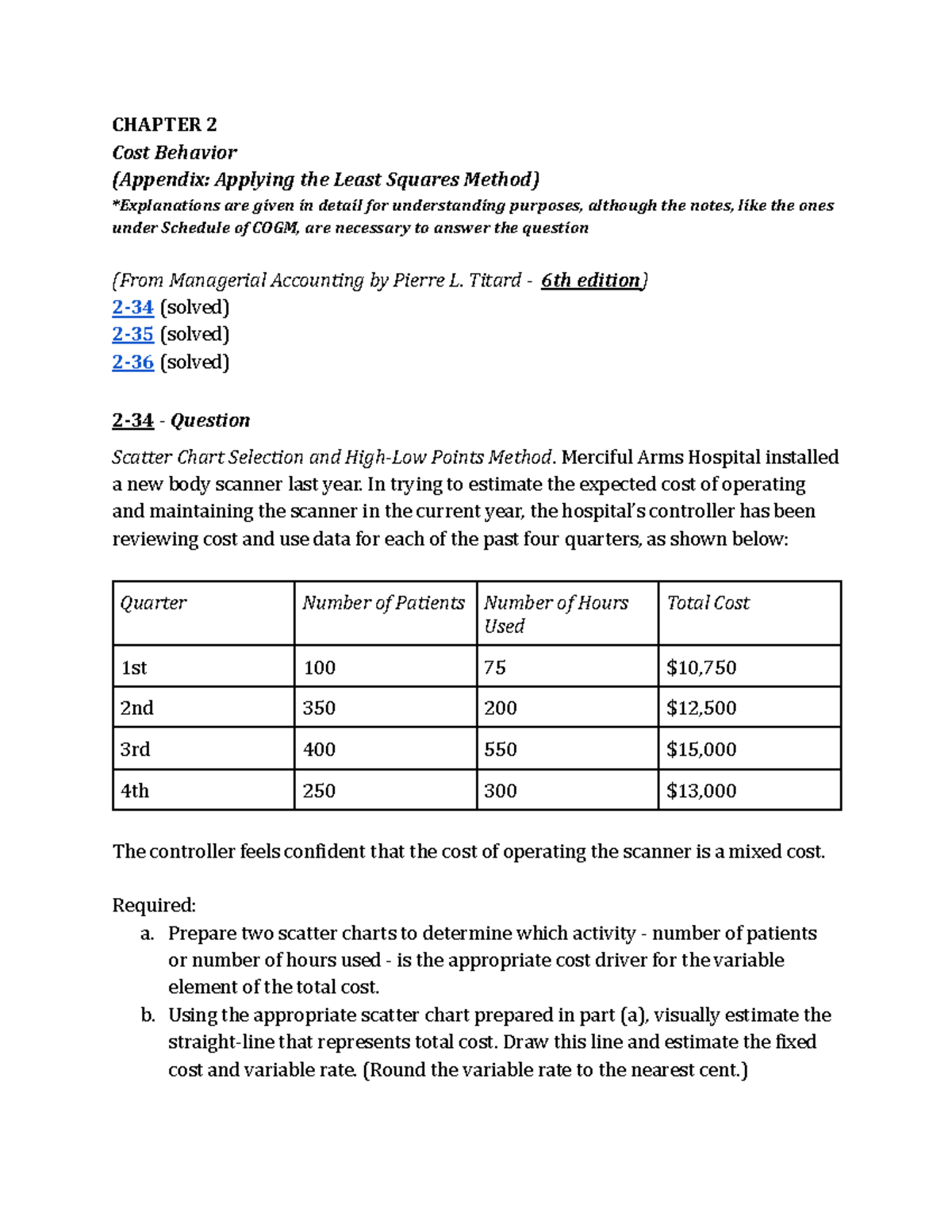 CHAPTER 2 Cost Behavior Analysis: Least Squares Method Application (MAN ...