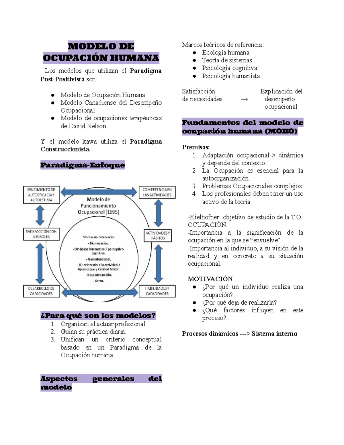 MOHO: Modelo de Ocupación Humana - Parte 1 y Fundamentos Teóricos - Studocu