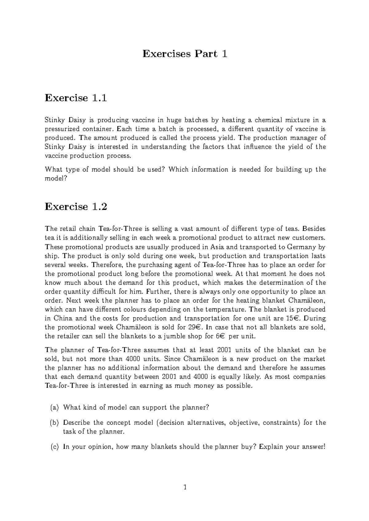 Exercises 1: Optimization Models for Production and Allocation ...