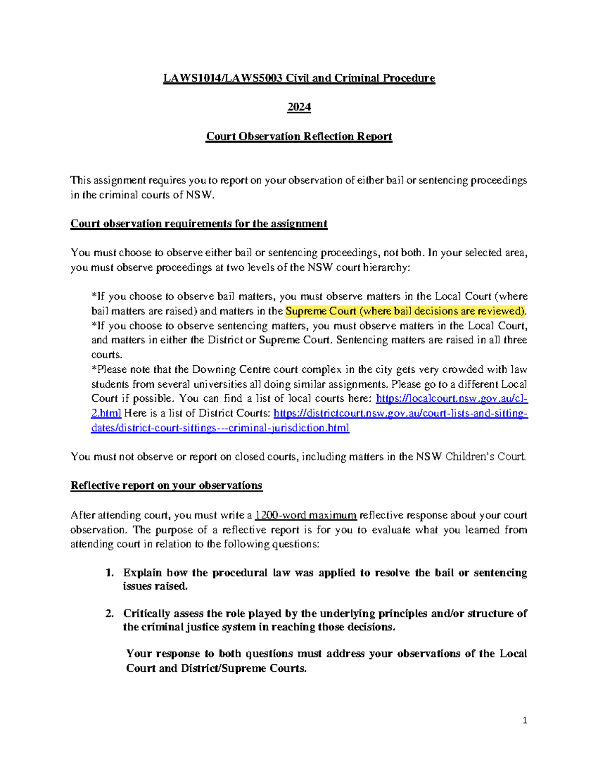 Civil and Criminal Procedure 2024: Court Observation Reflection Report ...