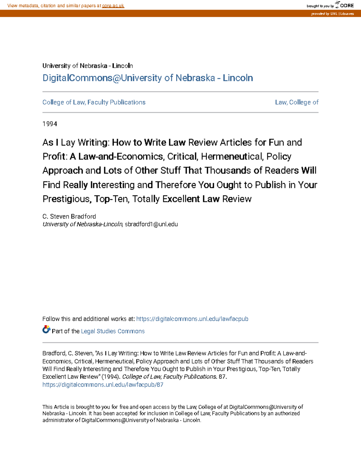 C. Steven Bradford-As I Lay Writing - University of Nebraska ...