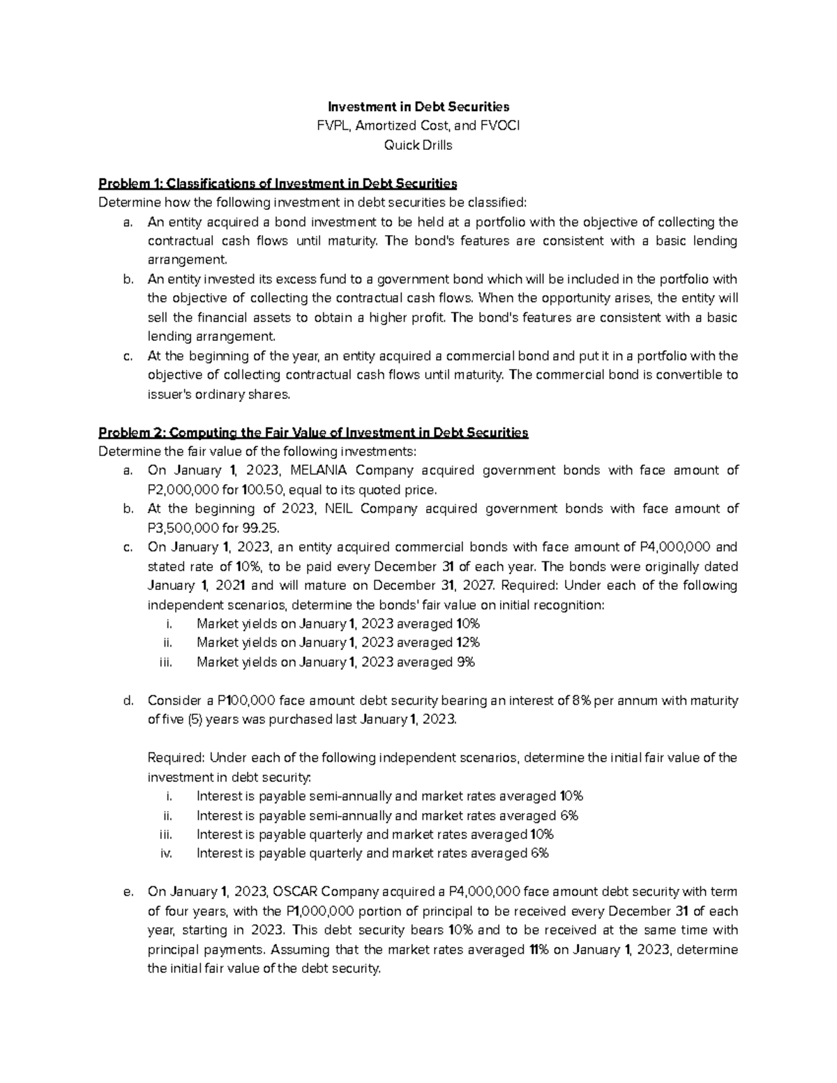 Investment in Debt Securities: FVPL, Amortized Cost & FVOCI Drills ...