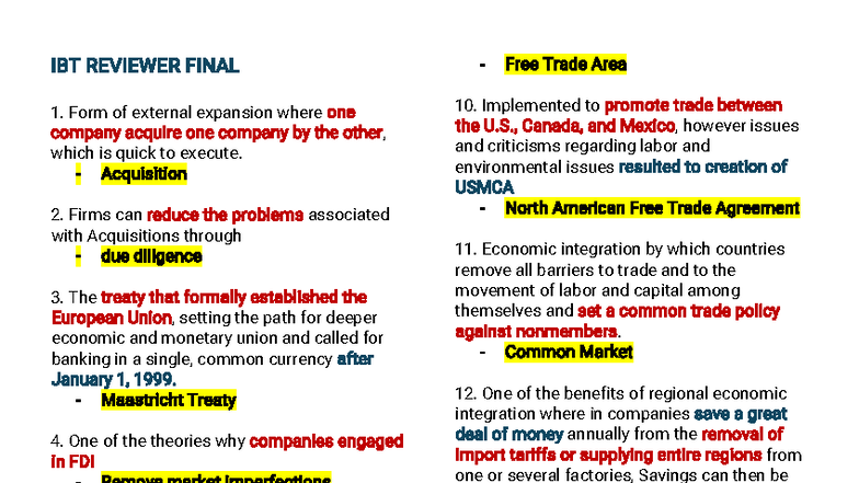 IBT- Reviewer- Finals: Key Concepts in International Business - Studocu