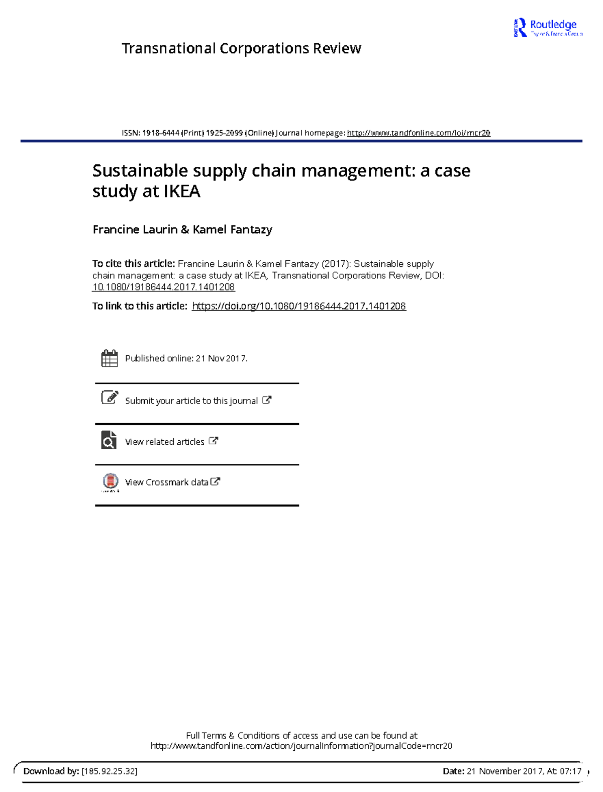 Sustainable Supply Chain Management: A Case Study of IKEA (BUS 301 ...