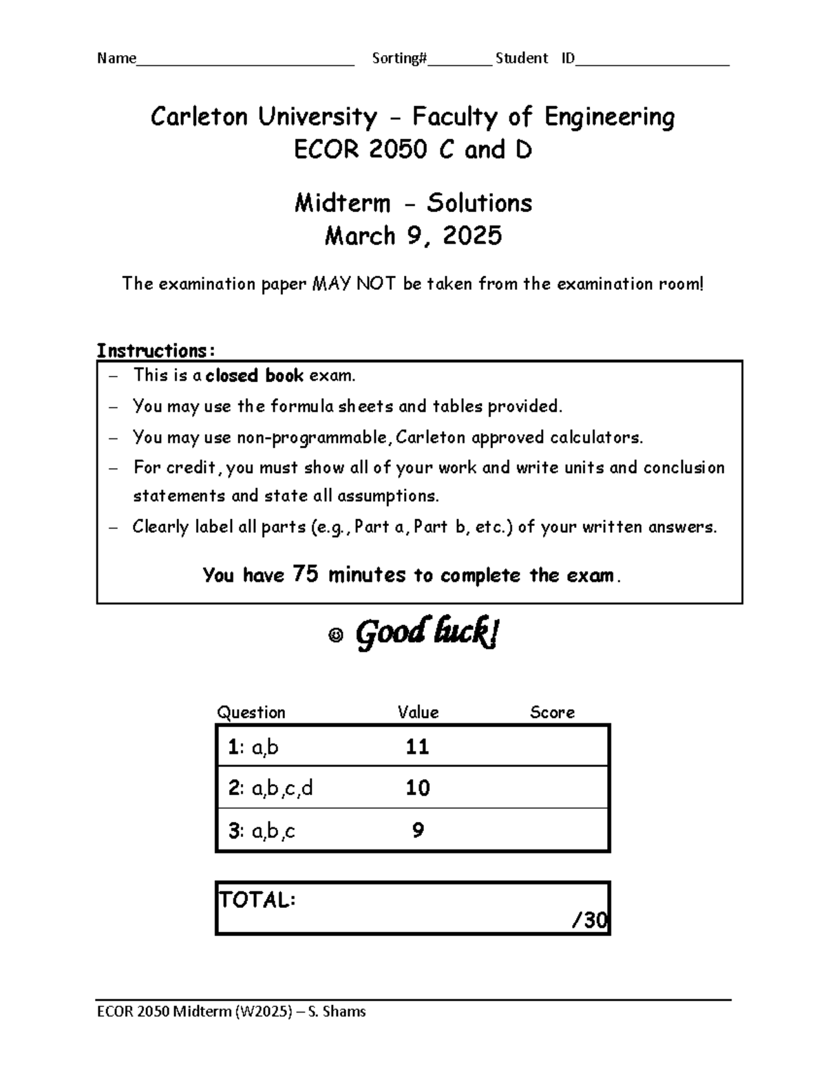 ECOR 2050 Midterm Solutions - Winter 2025 Exam Review - Studocu