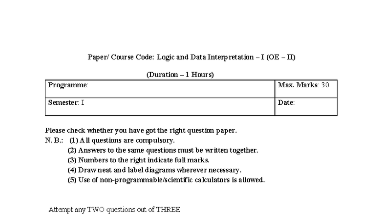 LD1 Logic & Data Interpretation I QP Sem 1 2025-26 Set I - Studocu