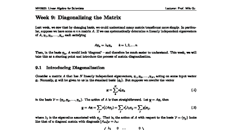 MH2802: Linear Algebra for Scientists - Week 9 Diagonalization Notes ...