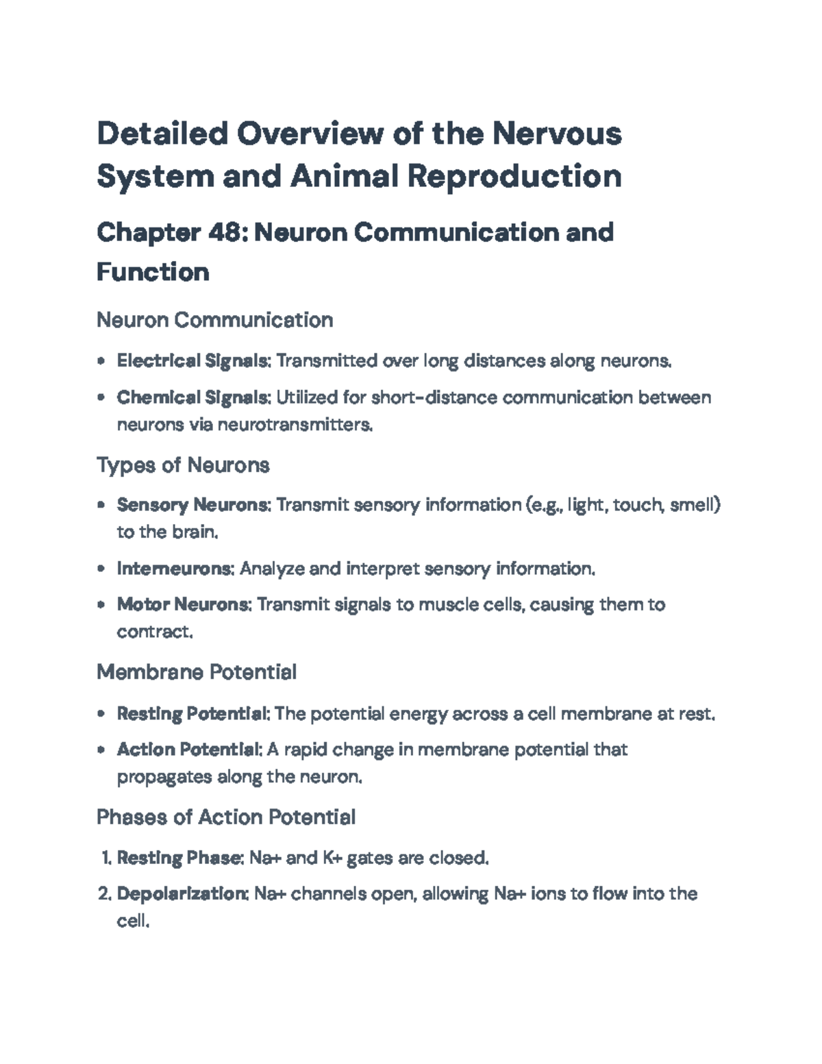 Comprehensive Overview of Nervous System & Reproduction (BIO 101) - Studocu