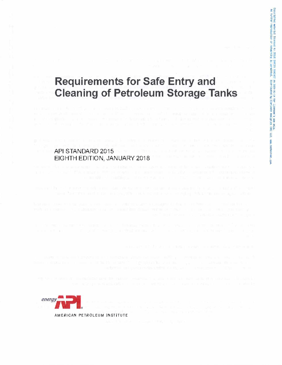 API 2015: Safe Entry & Cleaning Requirements for Petroleum Storage ...