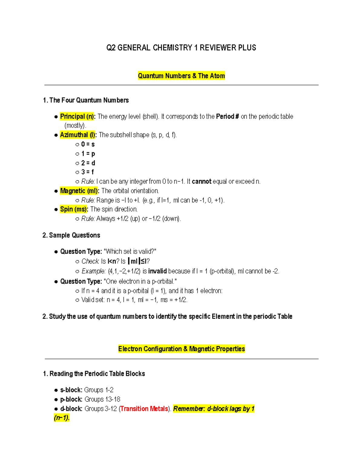 Q2 GENERAL CHEMISTRY 1 REVIEWER PLUS - Studocu