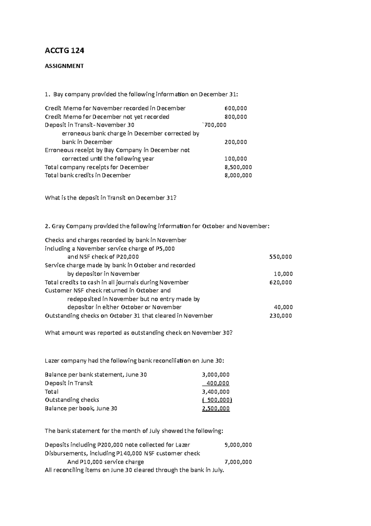 Proof of Cash Assignment - ACCTG 124 - Studocu