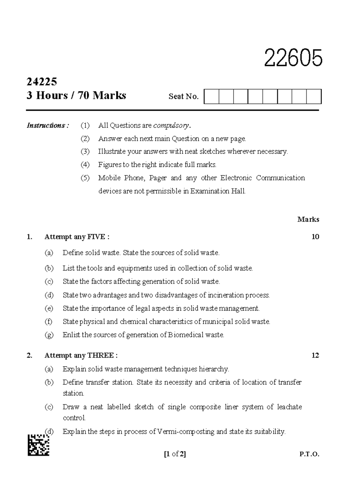 SWM S25 - Old Question Paper on Solid Waste Management Exam - Studocu