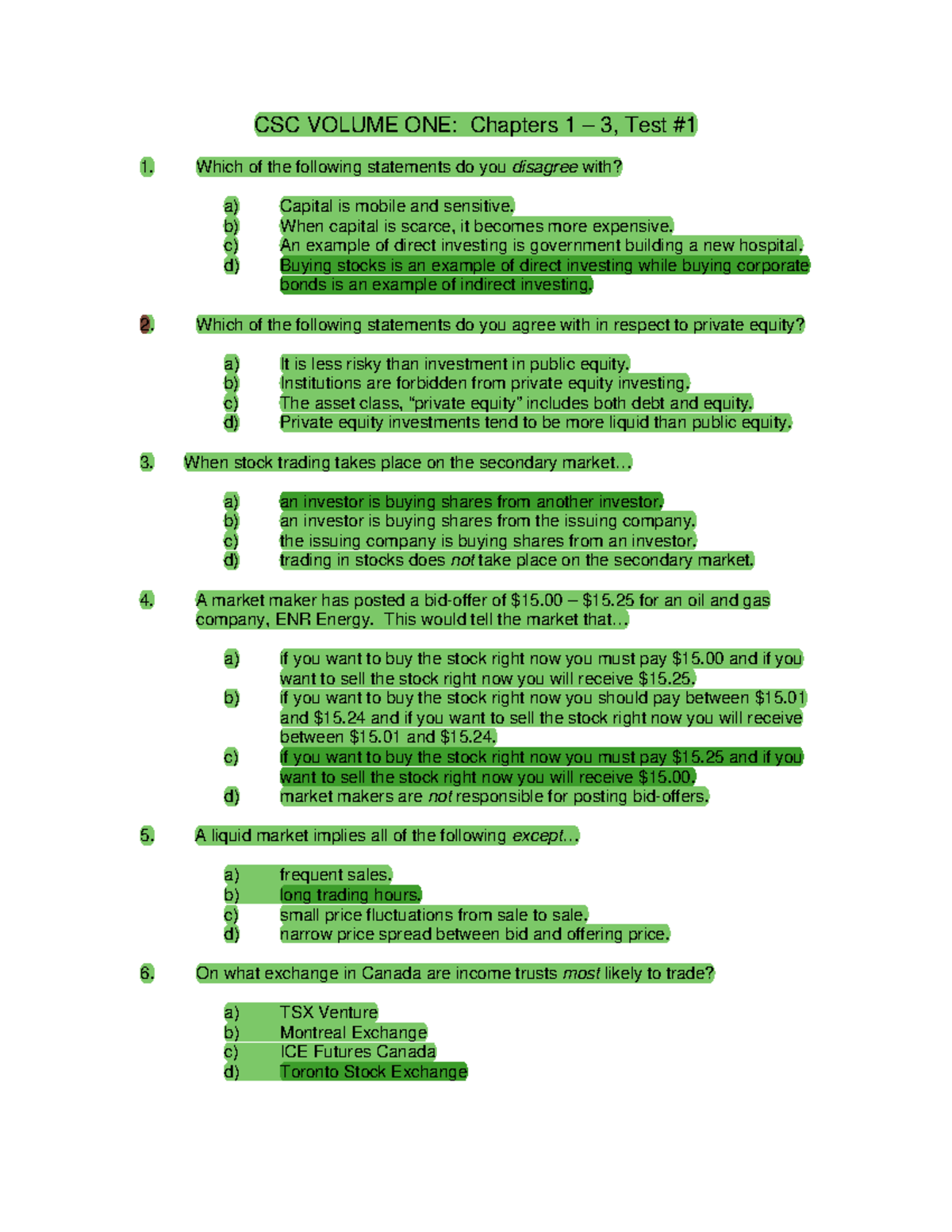 CSC 2023: Practice Test on Chapters 1-5 for Financial Markets Analysis ...