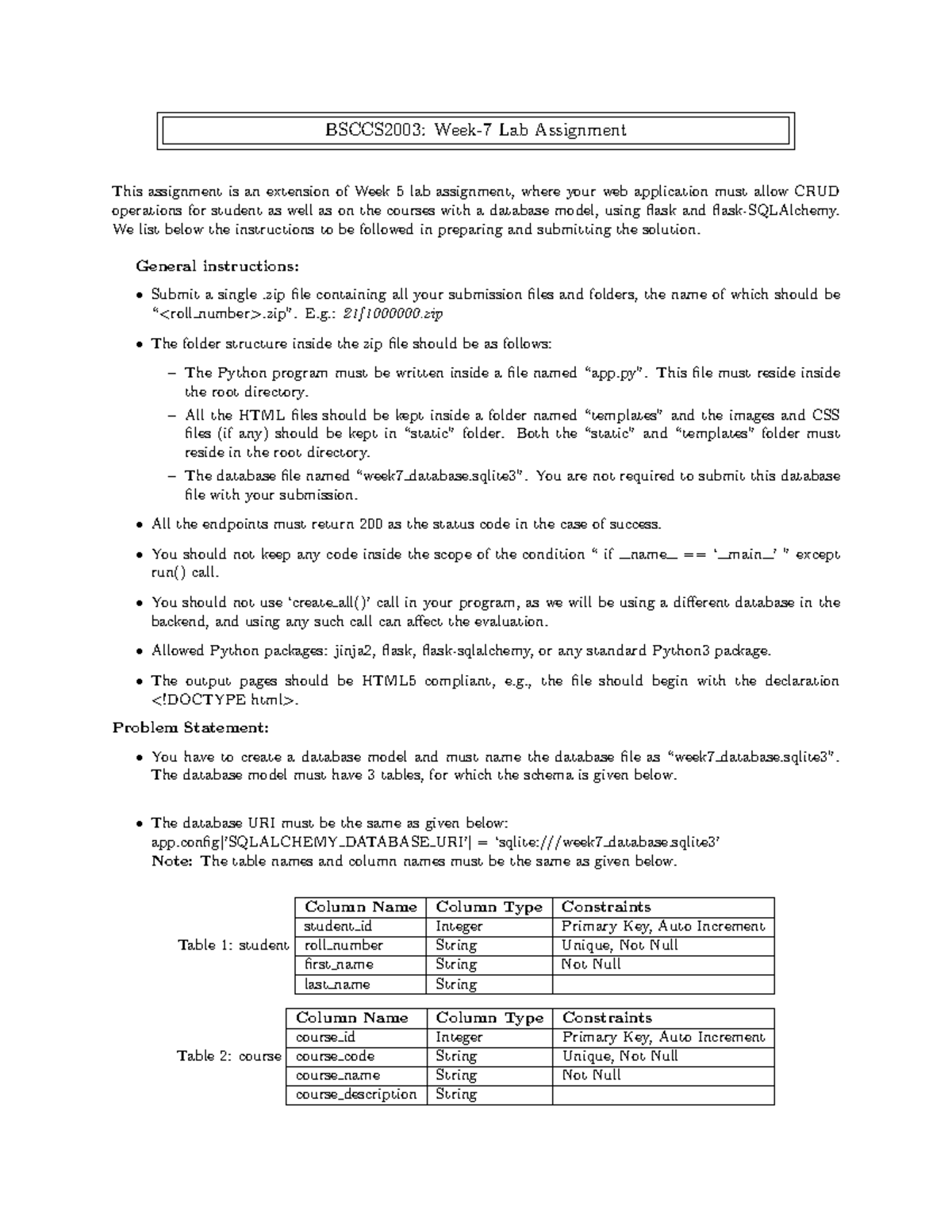 BSCCS2003: Week 7 Lab Assignment - CRUD for Students & Courses - Studocu