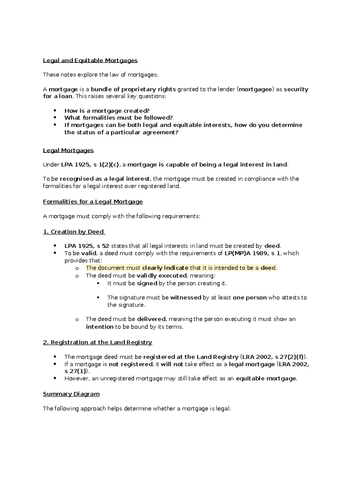 Legal and Equitable Mortgages: Key Concepts and Case Law Analysis - Studocu