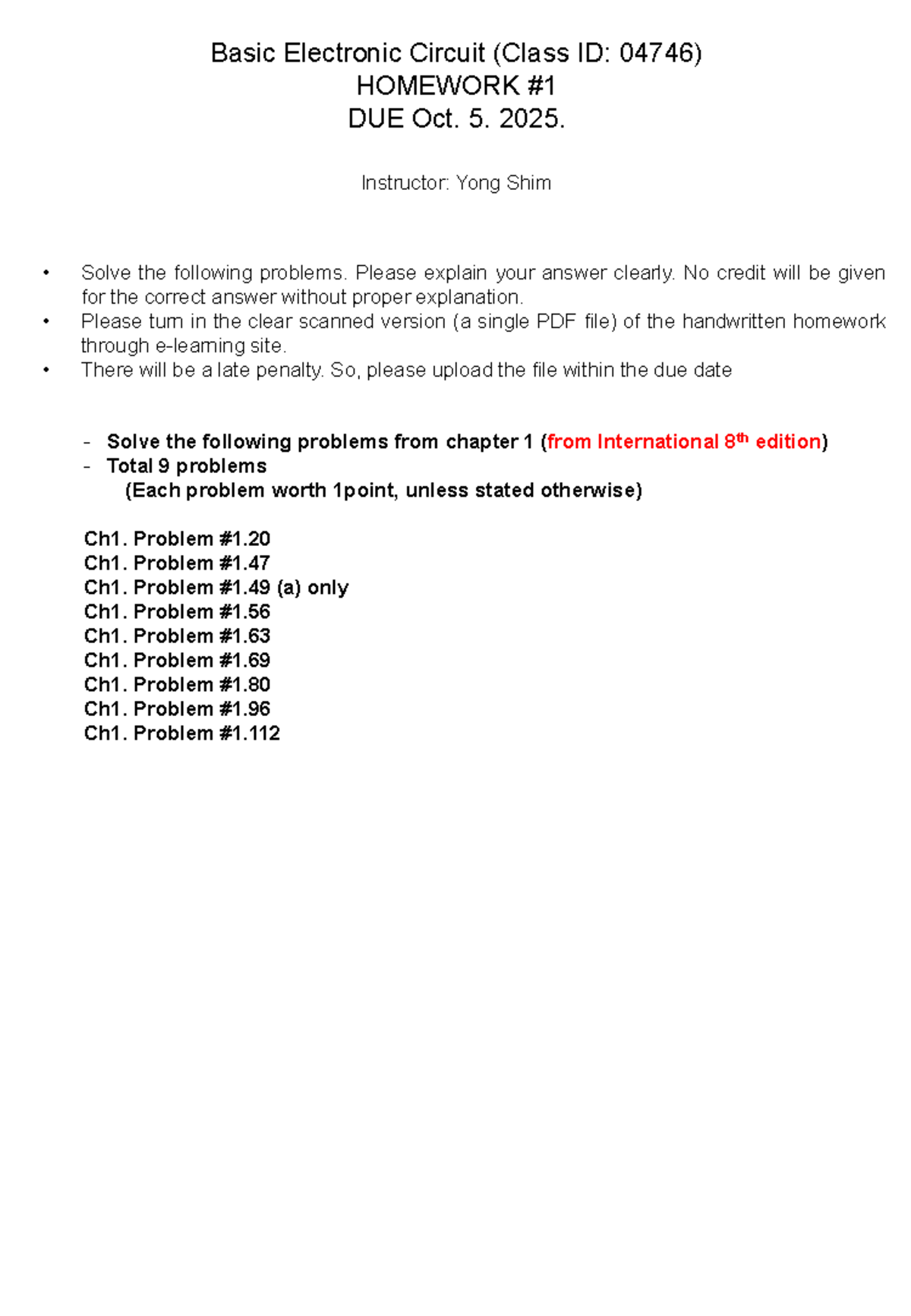 Basic Electronic Circuit (04746) Homework 1 Due Oct. 5, 2025 - Studocu
